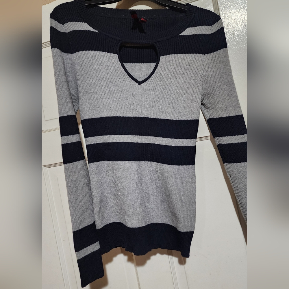 Striped Navy and Gray Women's Sweater
